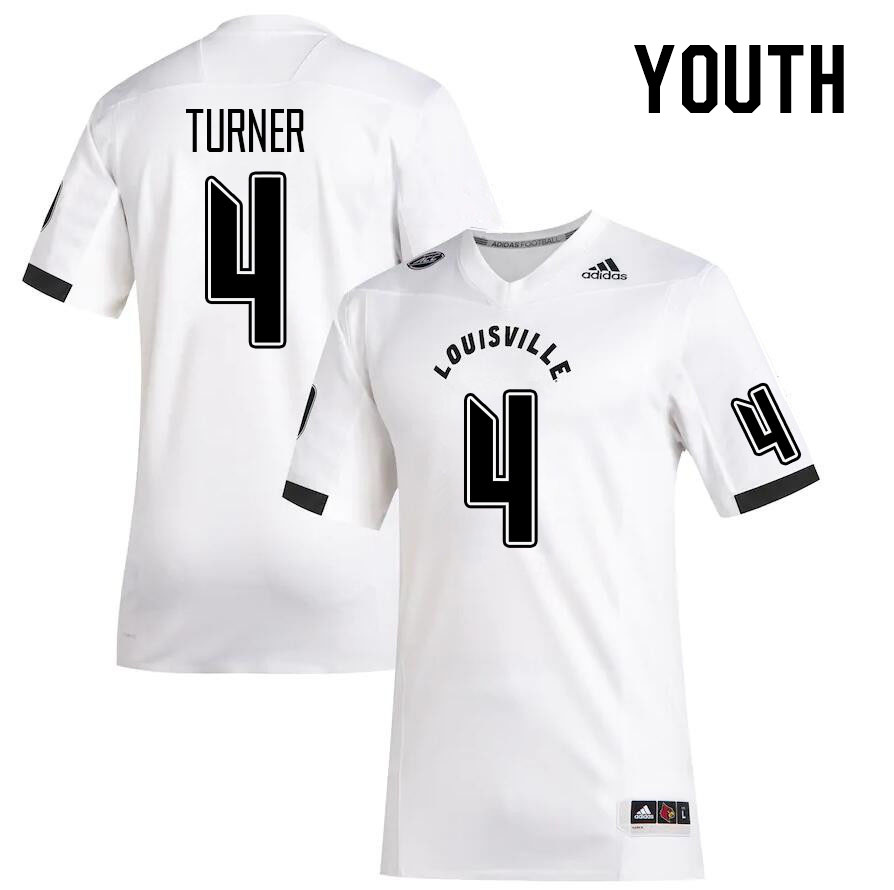 Youth #4 Maurice Turner Louisville Cardinals College Football Jerseys Stitched Sale-White - Click Image to Close